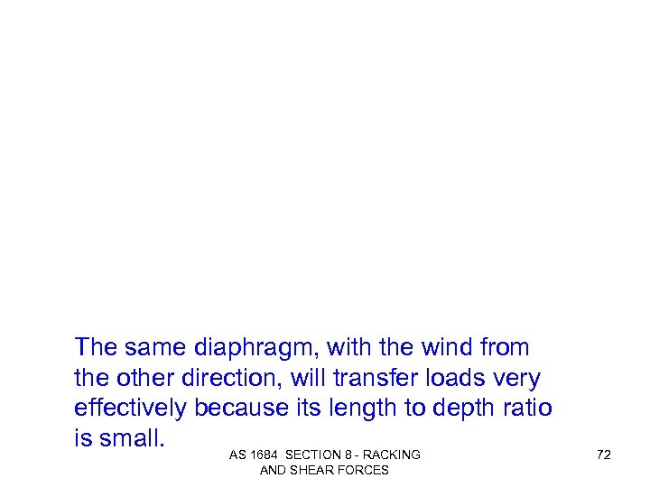 The same diaphragm, with the wind from the other direction, will transfer loads very
