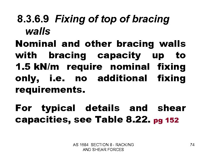 8. 3. 6. 9 Fixing of top of bracing walls Nominal and other bracing