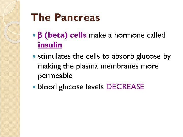 The Pancreas (beta) cells make a hormone called insulin stimulates the cells to absorb