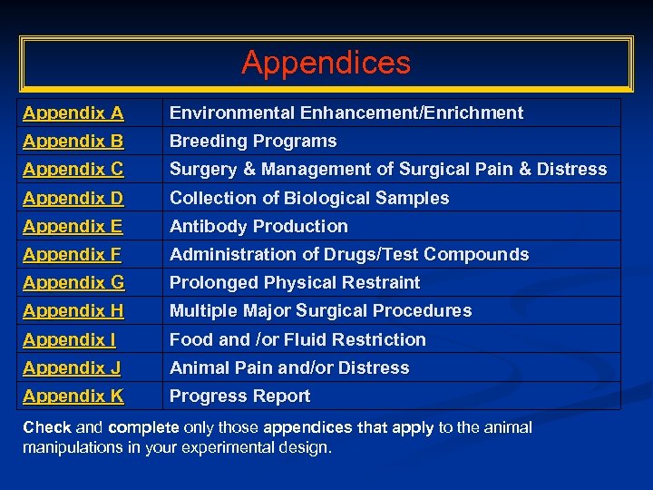 Appendices Appendix A Environmental Enhancement/Enrichment Appendix B Breeding Programs Appendix C Surgery & Management