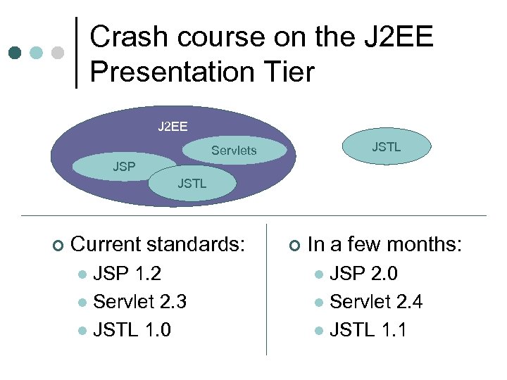 Crash course on the J 2 EE Presentation Tier J 2 EE JSTL Servlets