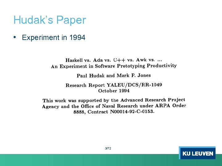 Hudak’s Paper • Experiment in 1994 3/72 