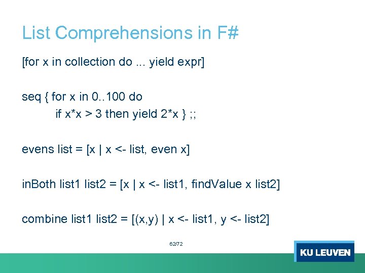 List Comprehensions in F# [for x in collection do. . . yield expr] seq