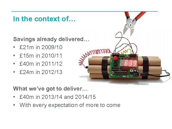 In the context of… Savings already delivered… • £ 21 m in 2009/10 •