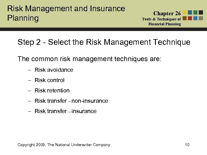 Risk Management and Insurance Planning Chapter 26 Tools & Techniques of Financial Planning Step