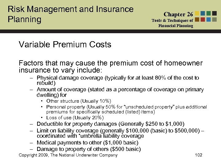 Risk Management and Insurance Planning Chapter 26 Tools & Techniques of Financial Planning Variable