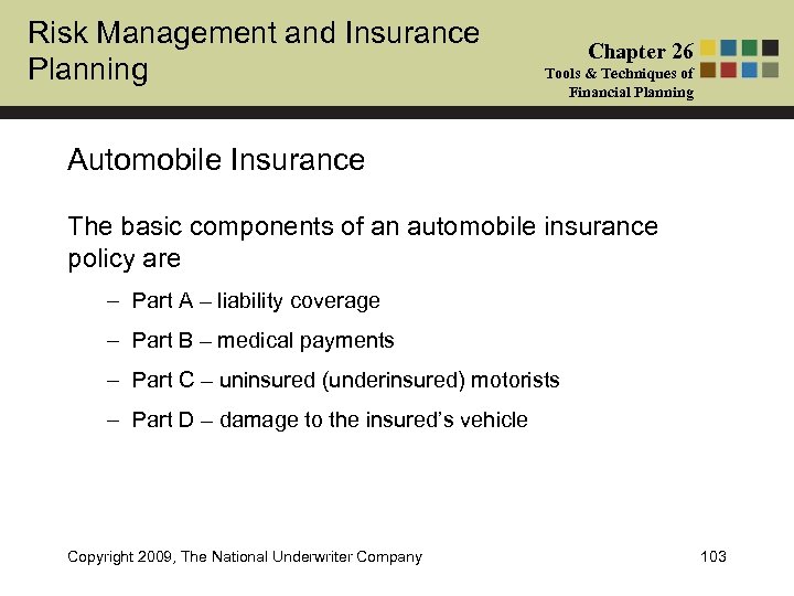 Risk Management and Insurance Planning Chapter 26 Tools & Techniques of Financial Planning Automobile