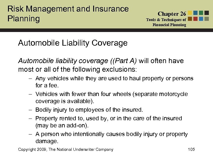 Risk Management and Insurance Planning Chapter 26 Tools & Techniques of Financial Planning Automobile