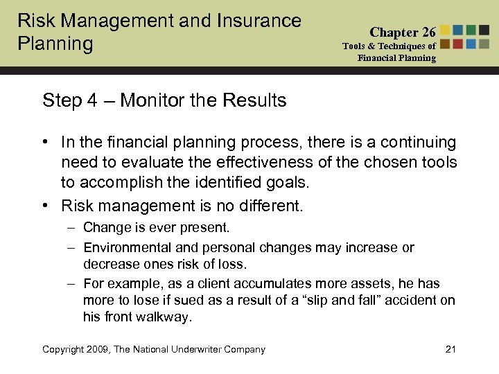 Risk Management and Insurance Planning Chapter 26 Tools & Techniques of Financial Planning Step