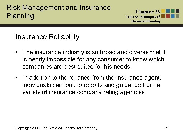 Risk Management and Insurance Planning Chapter 26 Tools & Techniques of Financial Planning Insurance