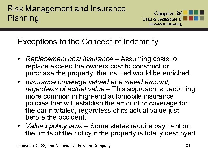 Risk Management and Insurance Planning Chapter 26 Tools & Techniques of Financial Planning Exceptions