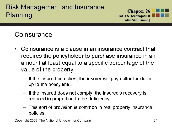 Risk Management and Insurance Planning Chapter 26 Tools & Techniques of Financial Planning Coinsurance