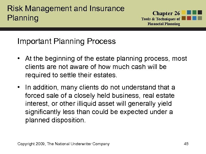 Risk Management and Insurance Planning Chapter 26 Tools & Techniques of Financial Planning Important