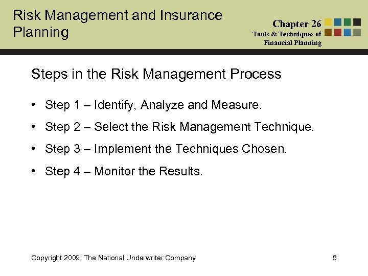 Risk Management and Insurance Planning Chapter 26 Tools & Techniques of Financial Planning Steps