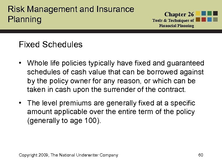 Risk Management and Insurance Planning Chapter 26 Tools & Techniques of Financial Planning Fixed