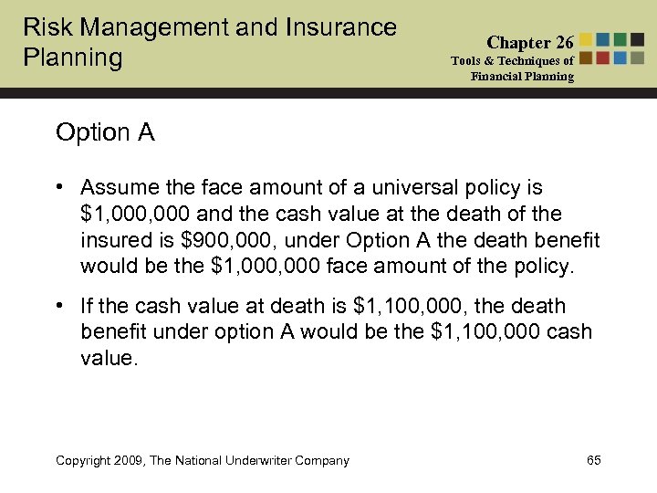 Risk Management and Insurance Planning Chapter 26 Tools & Techniques of Financial Planning Option