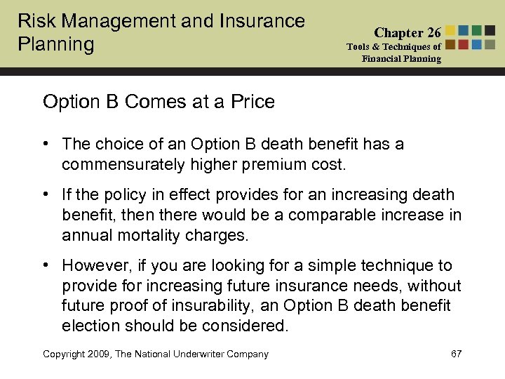 Risk Management and Insurance Planning Chapter 26 Tools & Techniques of Financial Planning Option