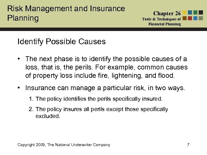 Risk Management and Insurance Planning Chapter 26 Tools & Techniques of Financial Planning Identify