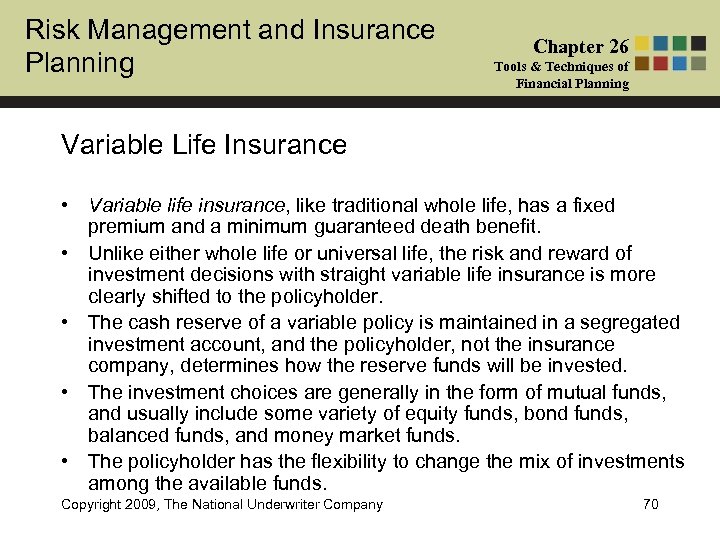 Risk Management and Insurance Planning Chapter 26 Tools & Techniques of Financial Planning Variable