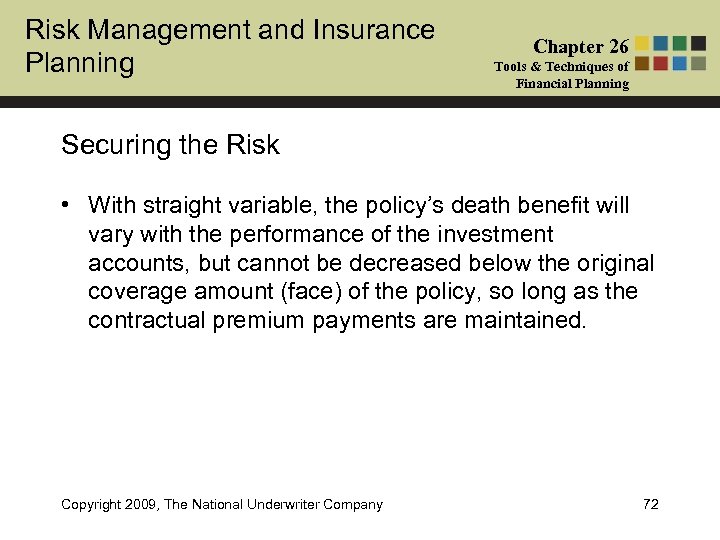 Risk Management and Insurance Planning Chapter 26 Tools & Techniques of Financial Planning Securing