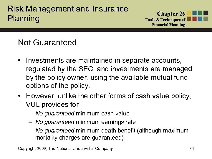 Risk Management and Insurance Planning Chapter 26 Tools & Techniques of Financial Planning Not