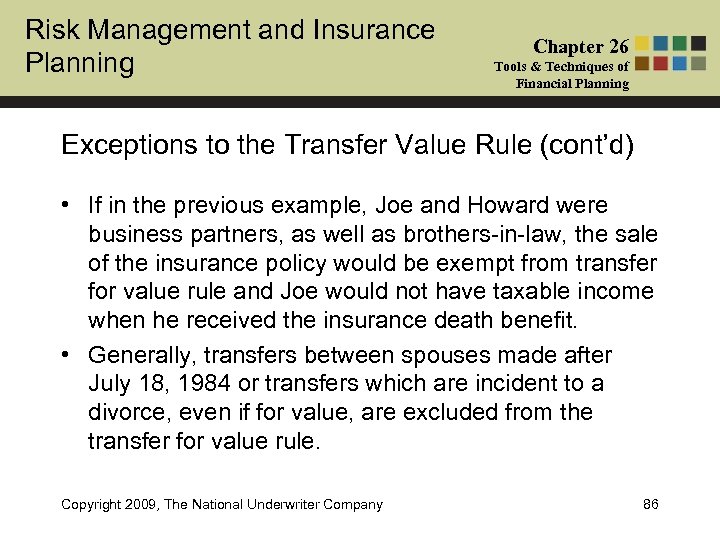 Risk Management and Insurance Planning Chapter 26 Tools & Techniques of Financial Planning Exceptions