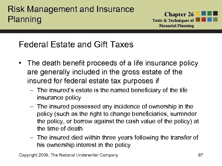 Risk Management and Insurance Planning Chapter 26 Tools & Techniques of Financial Planning Federal