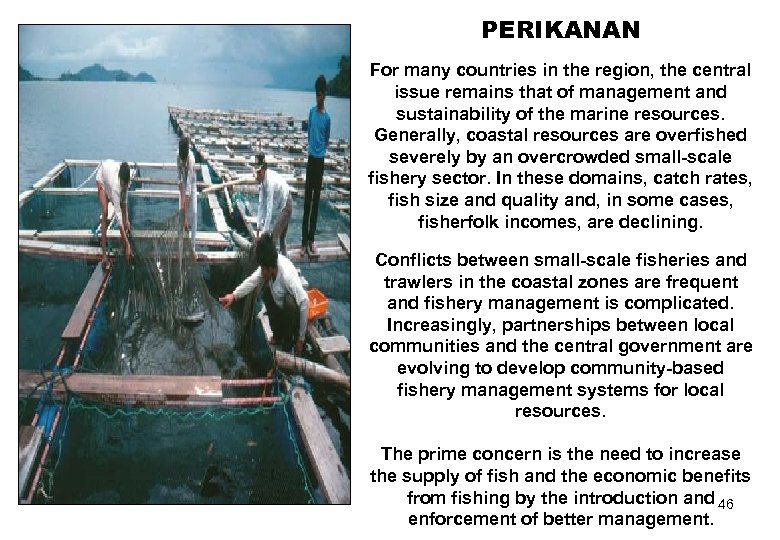 PERIKANAN For many countries in the region, the central issue remains that of management
