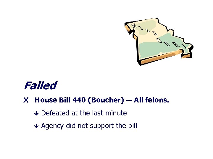 Failed X House Bill 440 (Boucher) -- All felons. Defeated at the last minute