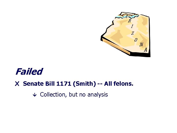 Failed X Senate Bill 1171 (Smith) -- All felons. Collection, but no analysis 