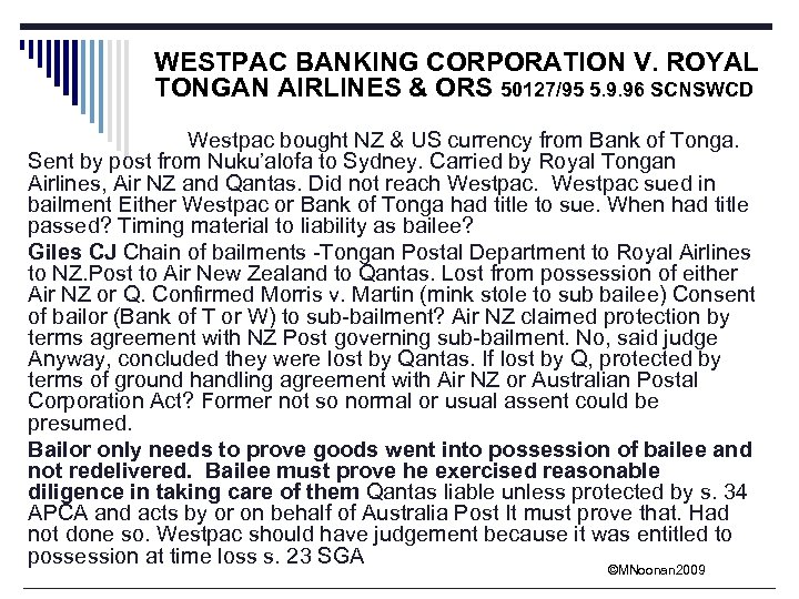 WESTPAC BANKING CORPORATION V. ROYAL TONGAN AIRLINES & ORS 50127/95 5. 9. 96 SCNSWCD