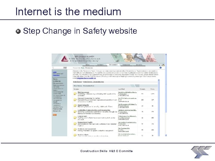 Internet is the medium Step Change in Safety website Construction Skills H&S E Committe