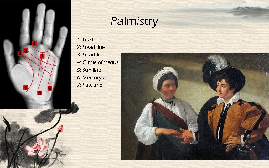 Palmistry 1: Life line 2: Head line 3: Heart line 4: Girdle of Venus