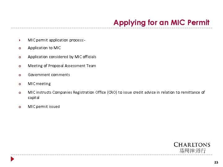 Applying for an MIC Permit MIC permit application process: - ○ Application to MIC