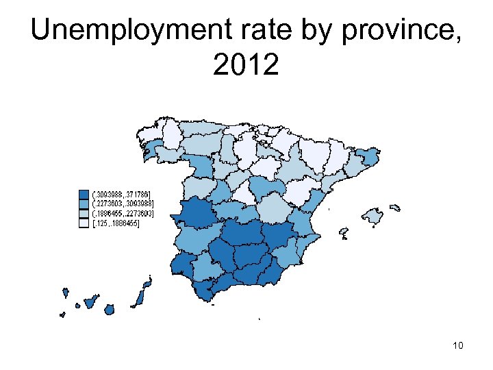 Unemployment rate by province, 2012 10 