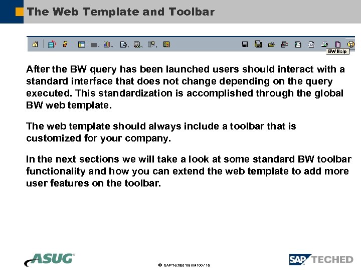 The Web Template and Toolbar After the BW query has been launched users should