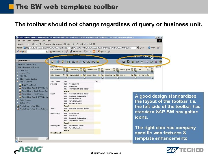 The BW web template toolbar The toolbar should not change regardless of query or