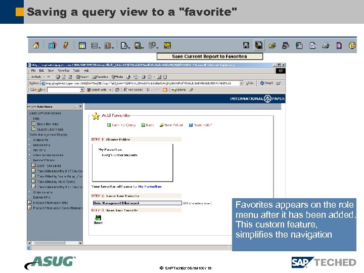 Saving a query view to a "favorite" Favorites appears on the role menu after