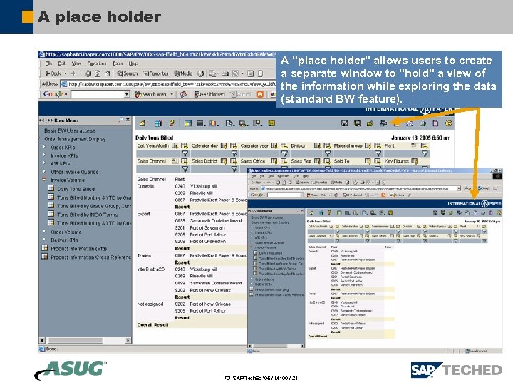 A place holder A "place holder" allows users to create a separate window to