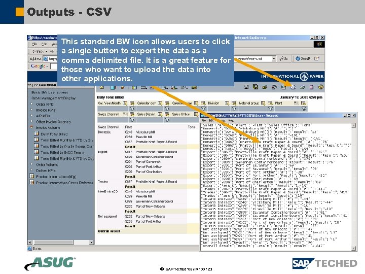Outputs - CSV This standard BW icon allows users to click a single button