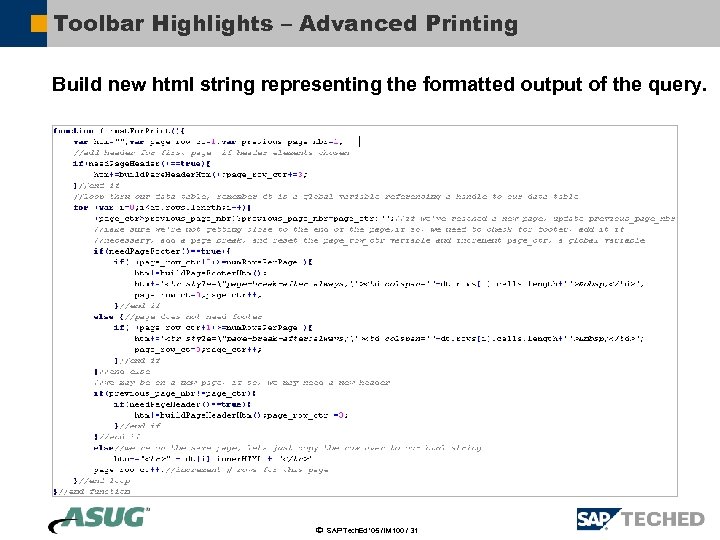 Toolbar Highlights – Advanced Printing Build new html string representing the formatted output of