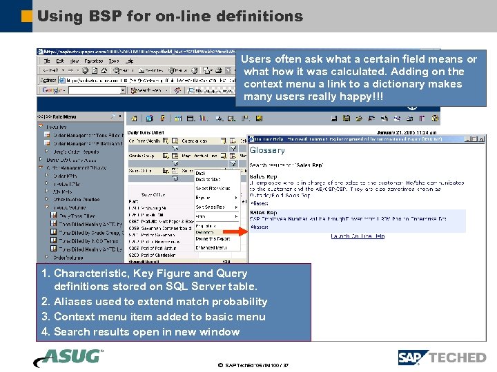 Using BSP for on-line definitions Users often ask what a certain field means or