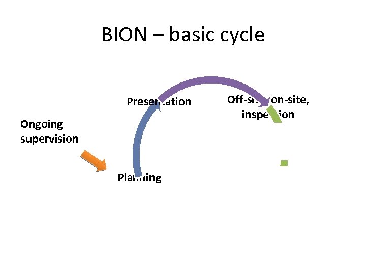 BION – basic cycle Presentation Ongoing supervision Off-site, on-site, inspection Planning Results, rating Process