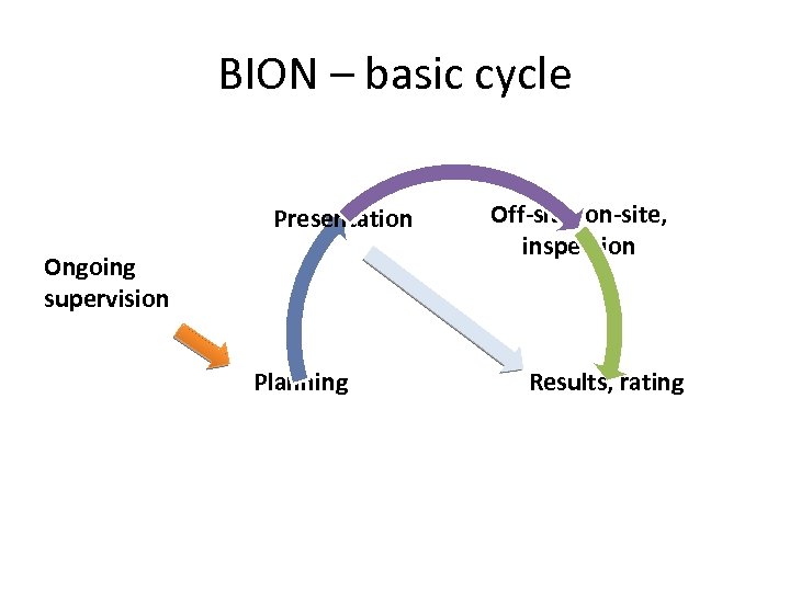 BION – basic cycle Presentation Ongoing supervision Off-site, on-site, inspection Planning Results, rating Process