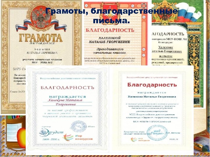 Грамоты, благодарственные письма. 