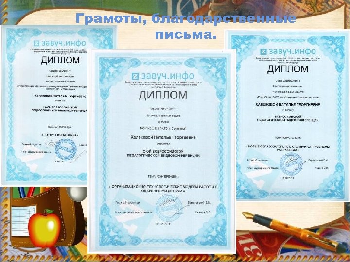 Грамоты, благодарственные письма. 