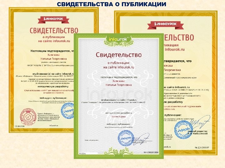 СВИДЕТЕЛЬСТВА О ПУБЛИКАЦИИ 