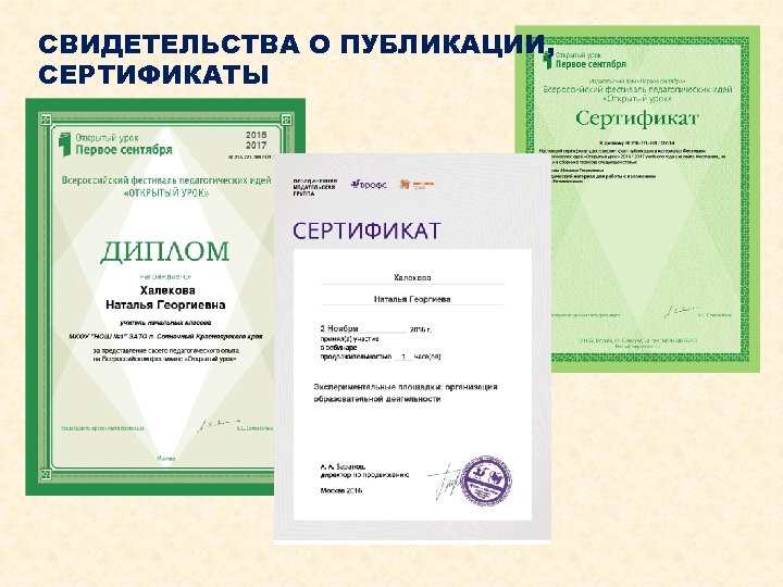 СВИДЕТЕЛЬСТВА О ПУБЛИКАЦИИ, СЕРТИФИКАТЫ 