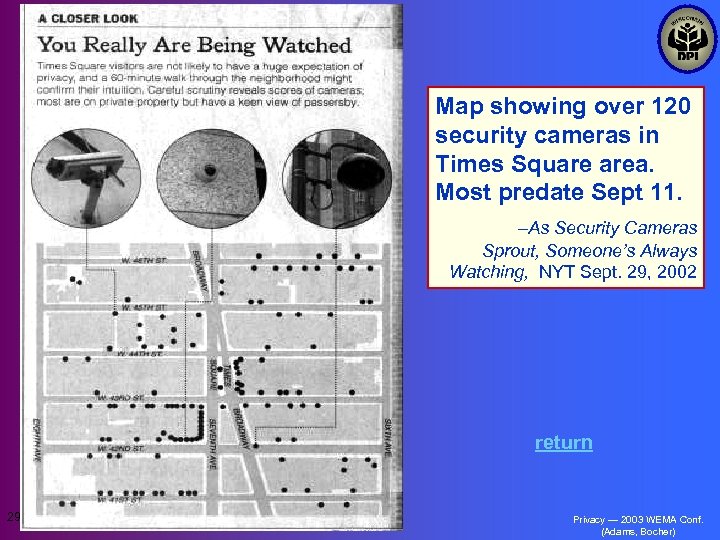 Map showing over 120 security cameras in Times Square area. Most predate Sept 11.