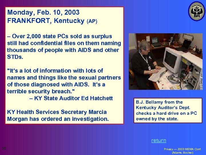 Monday, Feb. 10, 2003 FRANKFORT, Kentucky (AP) – Over 2, 000 state PCs sold